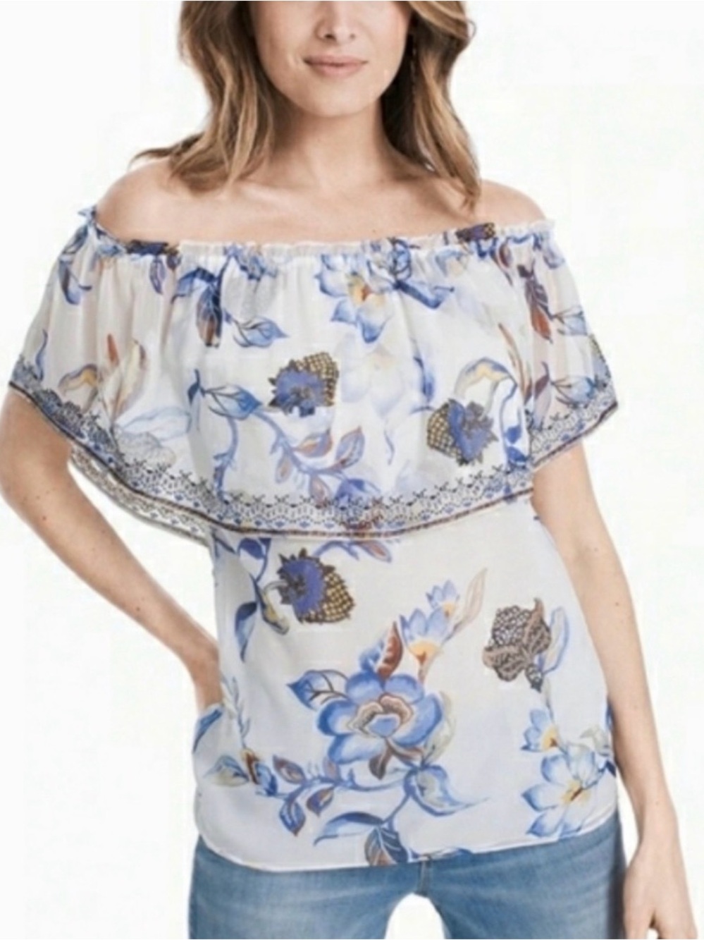 Off Shoulder Sheer Floral Print Flounce Top White House Black Market Fairy
